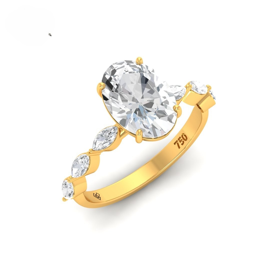 Kasandra Oval Cut Diamond Engagement Ring With A Marquise Cut Diamond Band