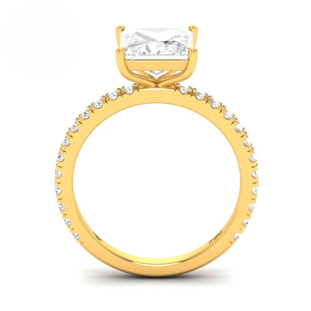 Princess cut lab grown diamond engagement ring with yellow gold band from Love Grown Diamonds