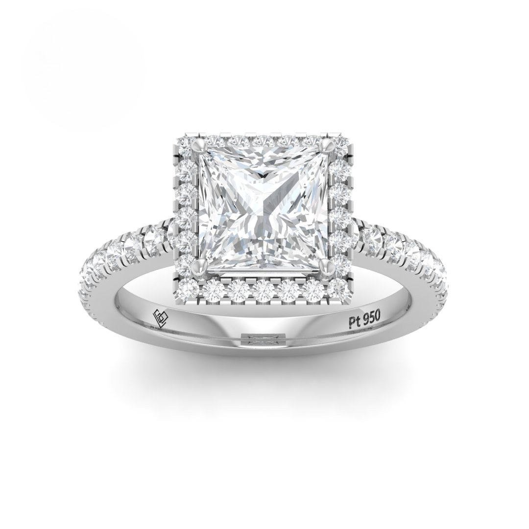 Bella Princess Cut Diamond Engagement Ring with Diamond Halo & Diamond Band