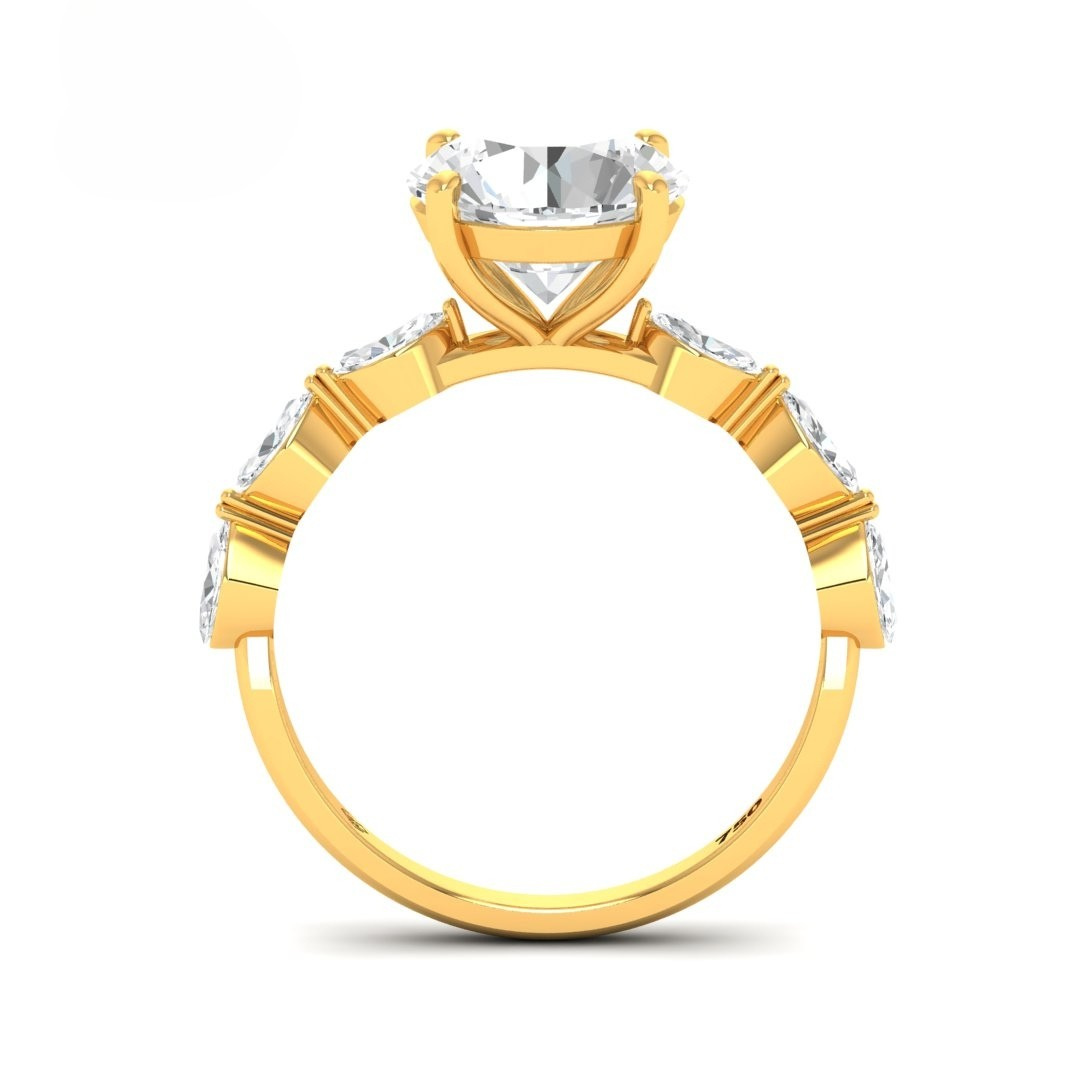 Kasandra Round Brilliant Cut Diamond Engagement Ring With A Marquise Cut Diamond Band