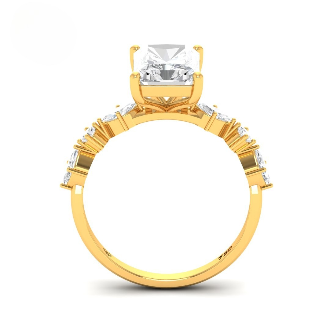 Elizabeth Radiant Cut Diamond Engagement Ring With A Marquise And Round Cut Diamond Band