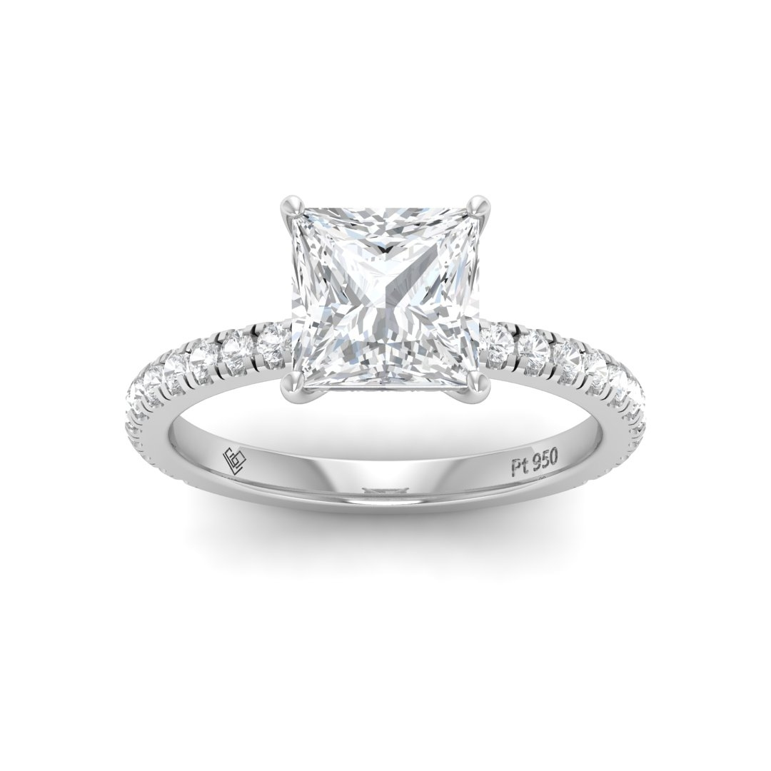 Chloé Princess Cut Diamond Engagement Ring with Diamond Hidden Halo and Diamond Band