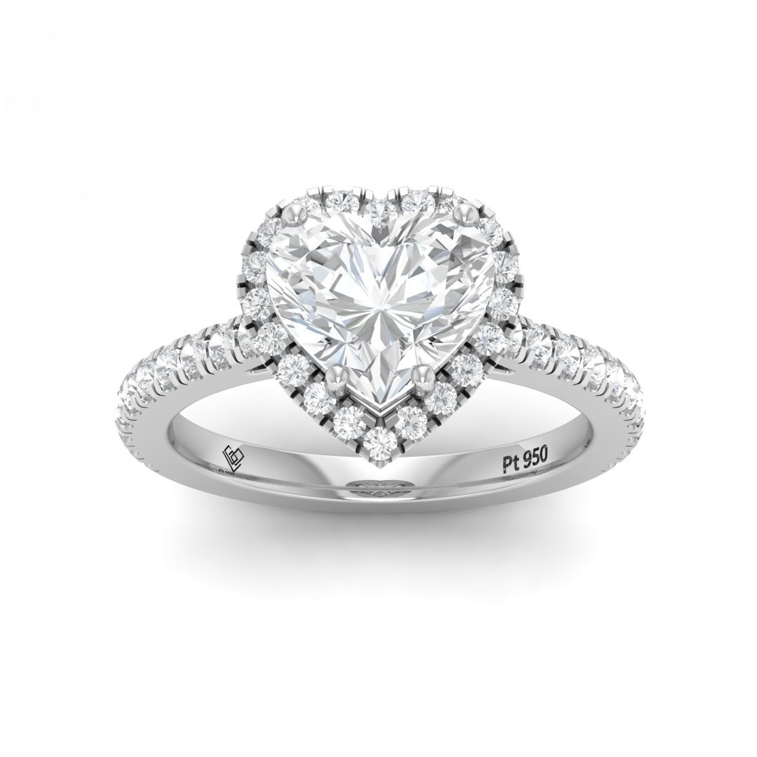 Bella Heart Cut Diamond Engagement Ring with Diamond Halo & Diamond Band