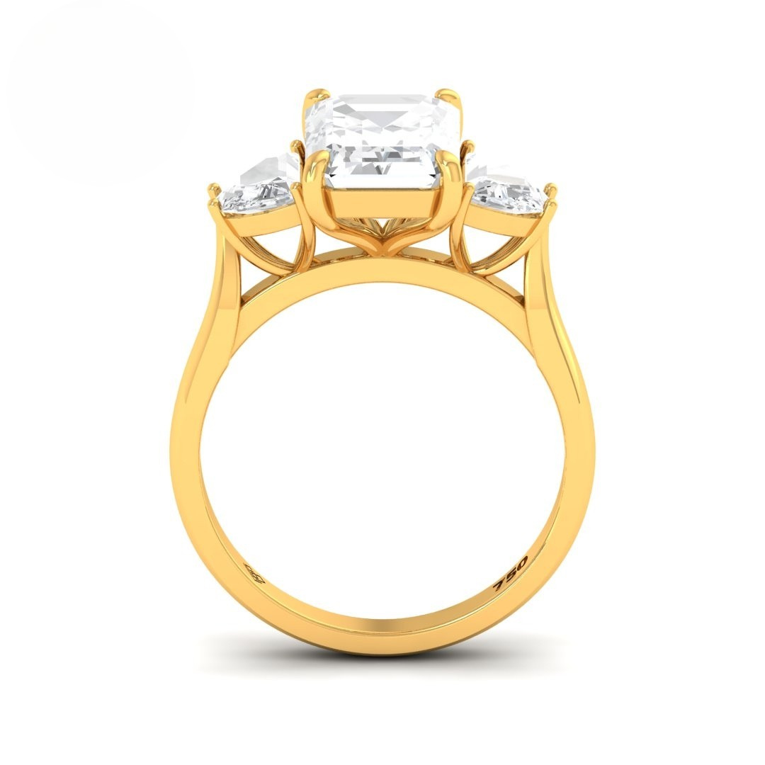 Kamala Emerald Cut Diamond Engagement Ring with Half Moon Cut Sides Diamonds