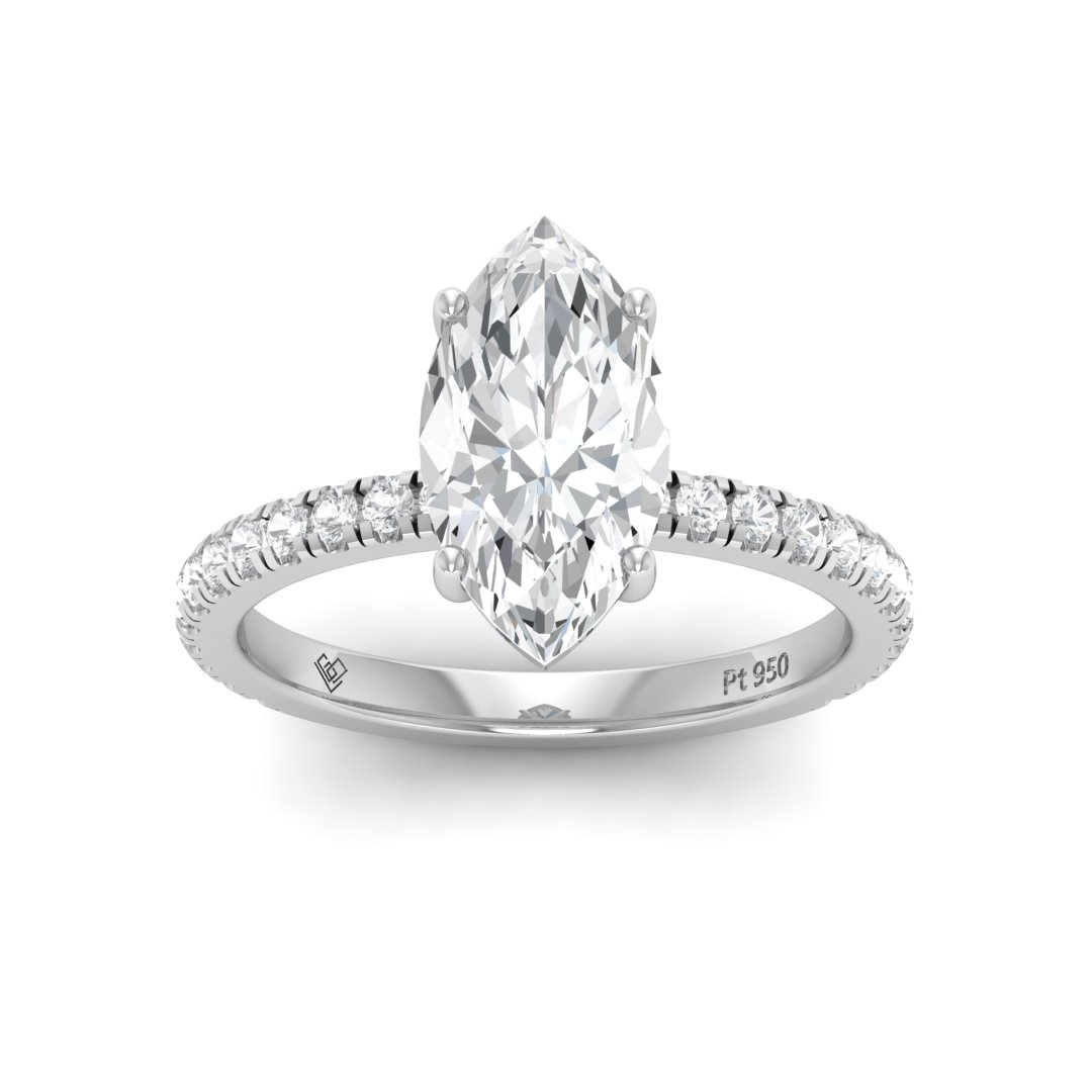 Chloé Marquise Cut Diamond Engagement Ring with Diamond Hidden Halo and Diamond Band