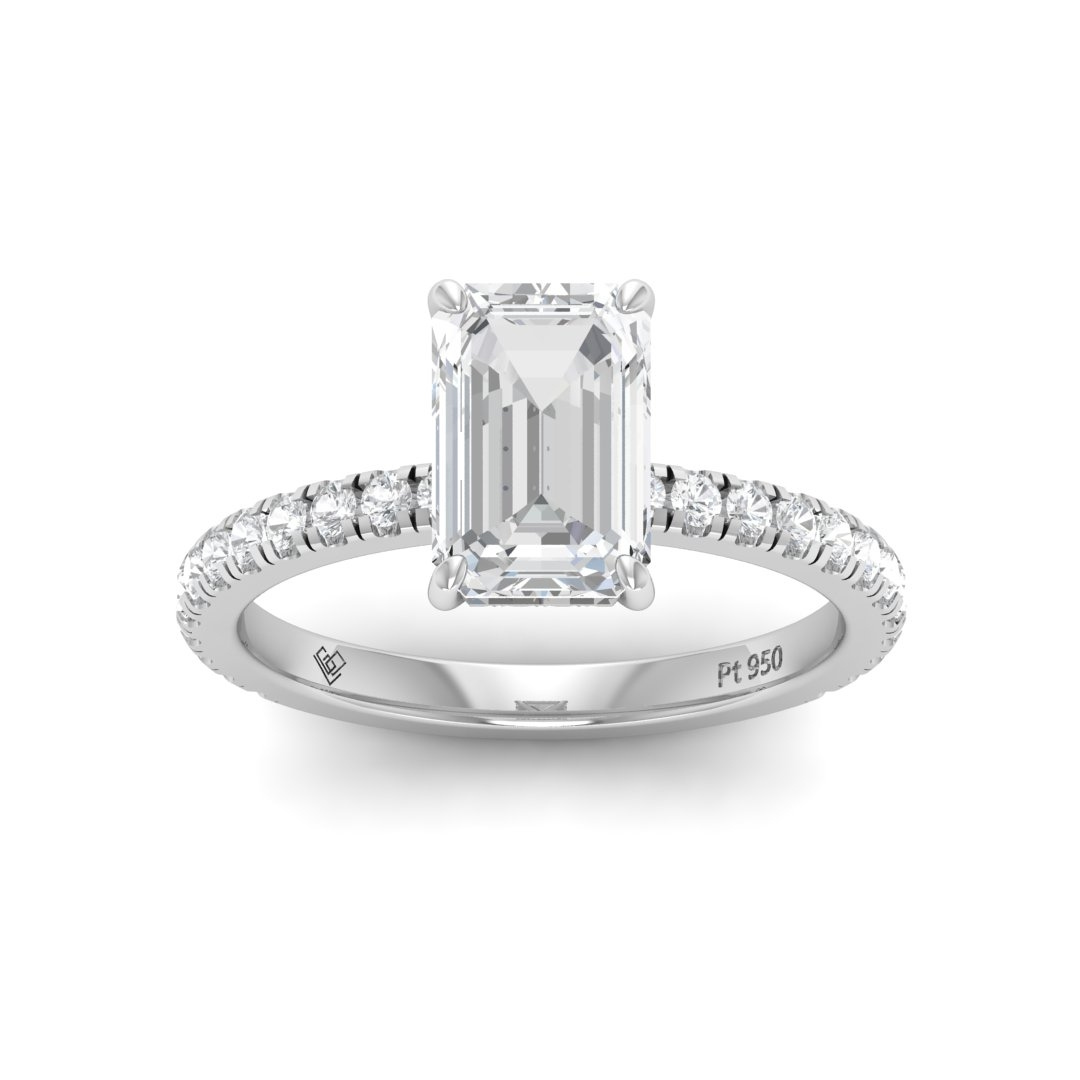 Chloé Emerald Cut Diamond Engagement Ring with Diamond Hidden Halo and Diamond Band