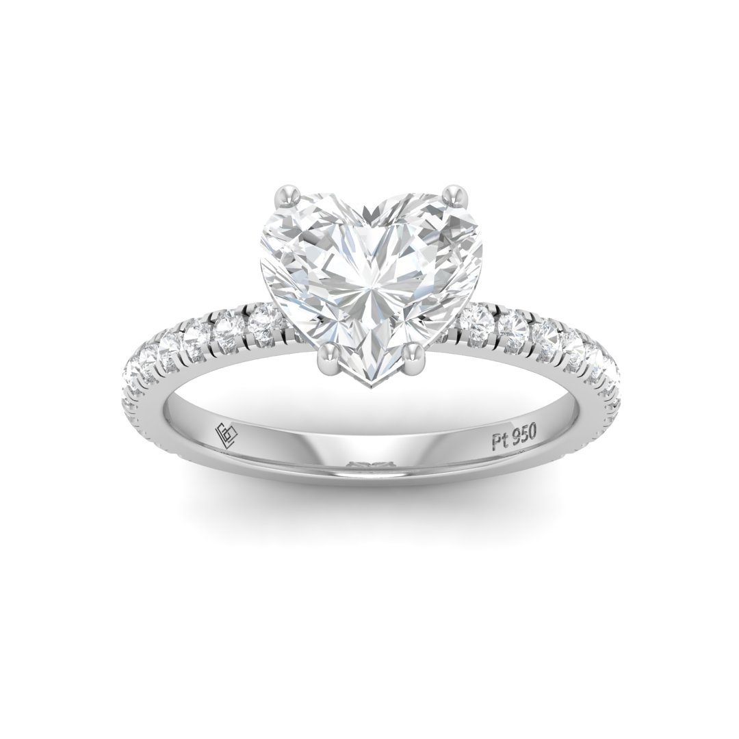 Chloé Heart Cut Diamond Engagement Ring with Diamond Hidden Halo and Diamond Band