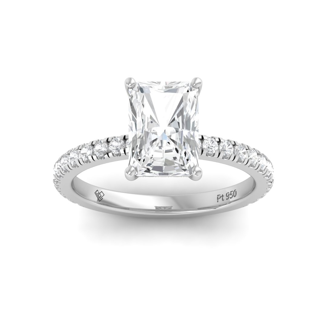 Chloé Radiant Cut Diamond Engagement Ring with Diamond Hidden Halo and Diamond Band