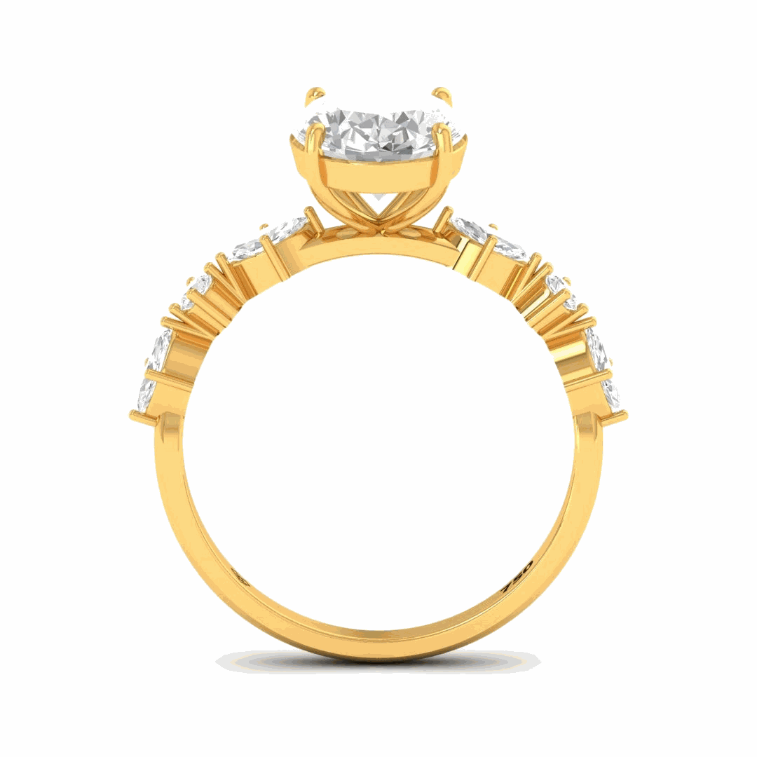 Elizabeth Oval Cut Diamond Engagement Ring With A Marquise And Round Cut Diamond Band.