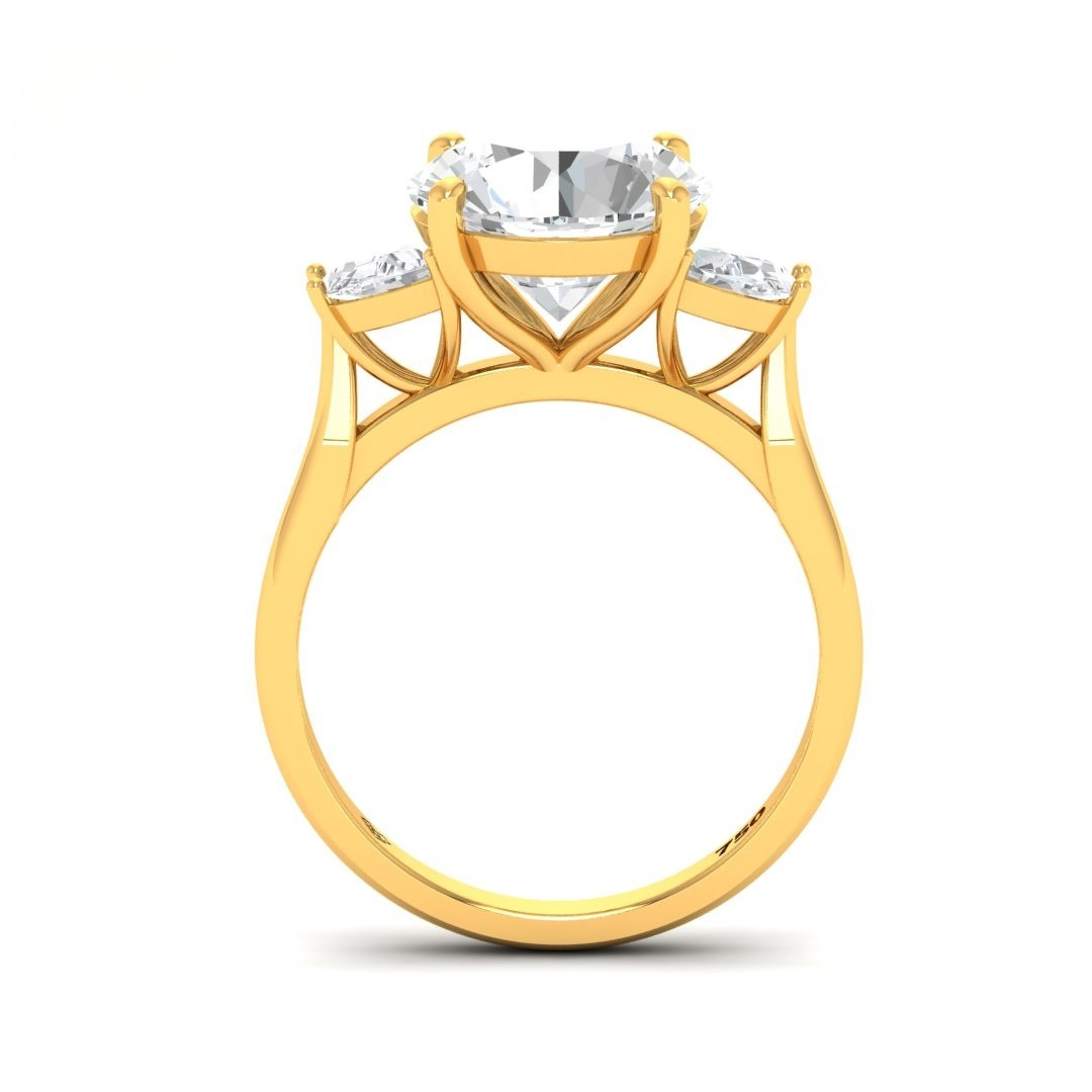 Kamala Round Brilliant Cut Diamond Engagement Ring With Half Moon Cut Side Diamond