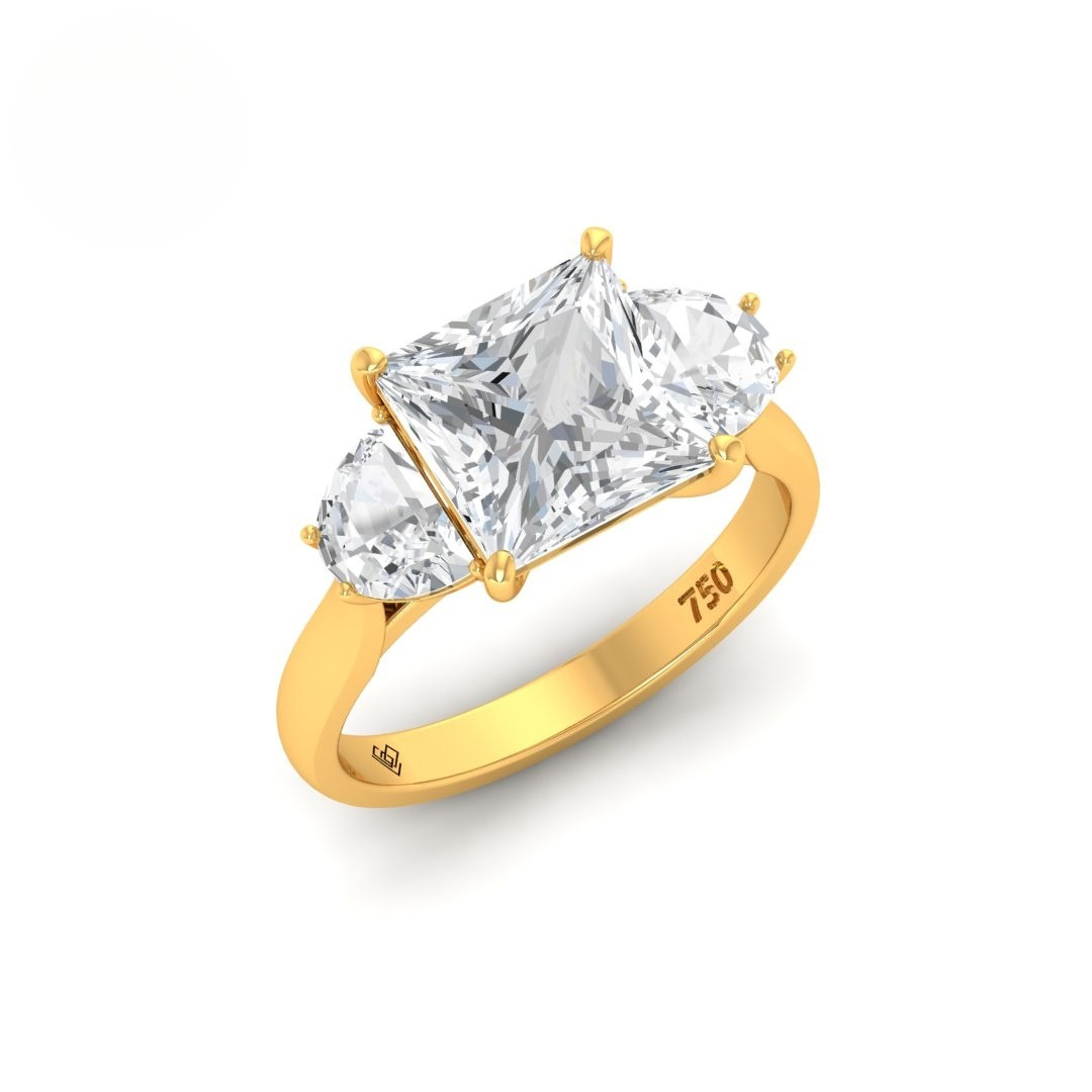 Kamala Princess Cut Diamond Engagement Ring with Half Moon Sides