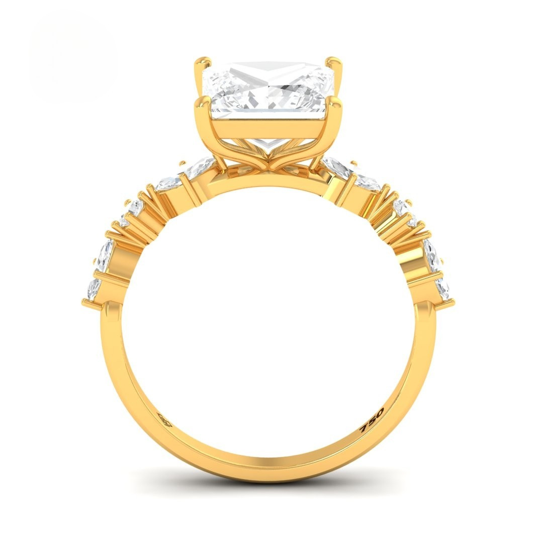 Elizabeth Princess Cut Diamond Engagement Ring With A Marquise and Round Cut Diamond Band