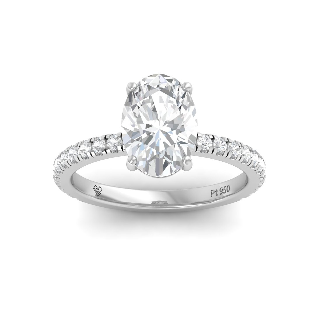 Chloé Oval Cut Diamond Engagement Ring with Diamond Hidden Halo and Diamond Band