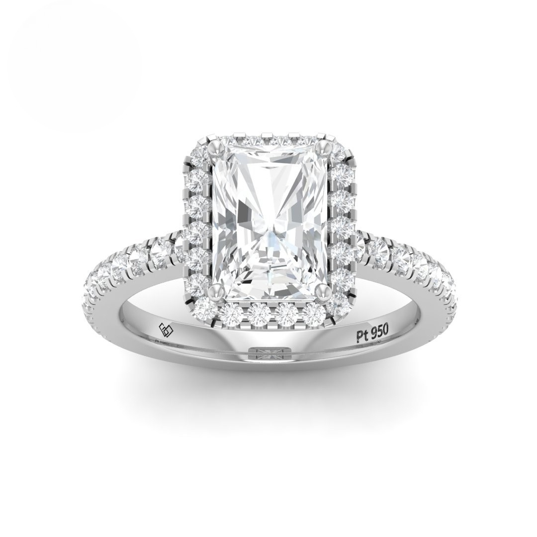 Bella Radiant Cut Diamond Engagement Ring with Diamond Halo & Diamond Band