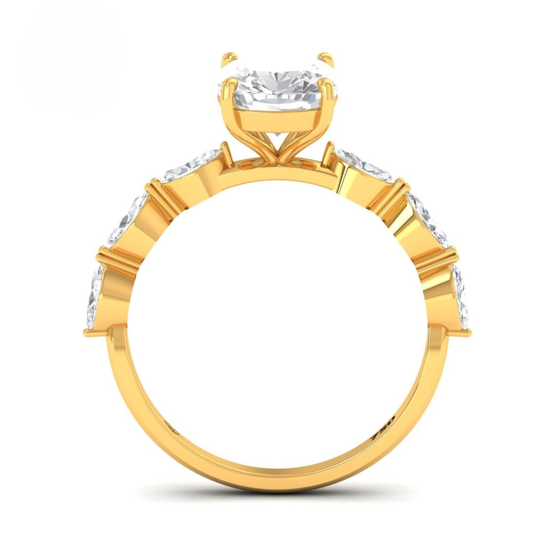 Kasandra Cushion Cut Diamond Engagement Ring With A Marquise Cut Diamond Band