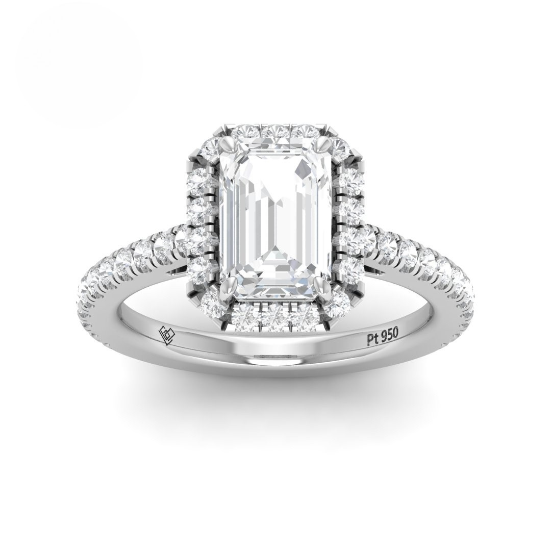 Bella Emerald Cut Diamond Engagement Ring with Diamond Halo & Diamond Band