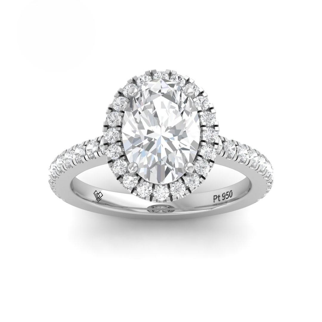 Bella Oval Cut Diamond Engagement Ring with Diamond Halo & Diamond Band