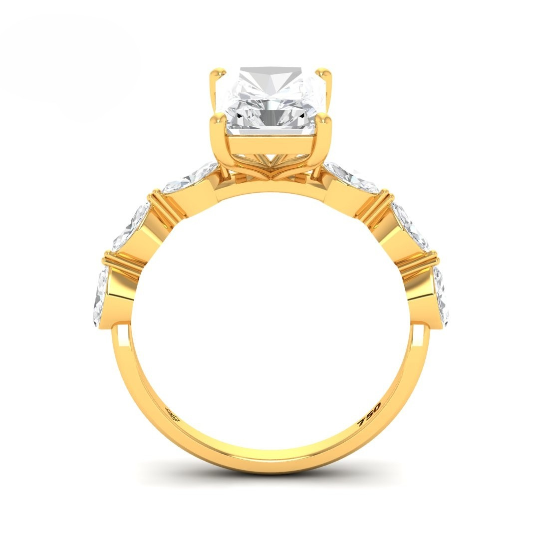Kasandra Radiant Cut Diamond Engagement Ring With A Marquise Cut Diamond Band