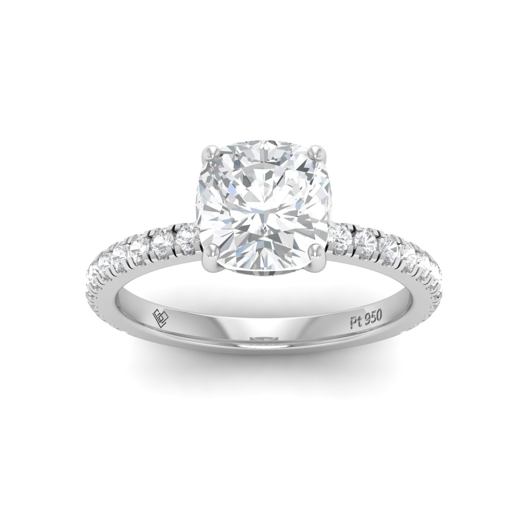 Chloé Cushion Cut Diamond Engagement Ring with Diamond Hidden Halo and Diamond Band