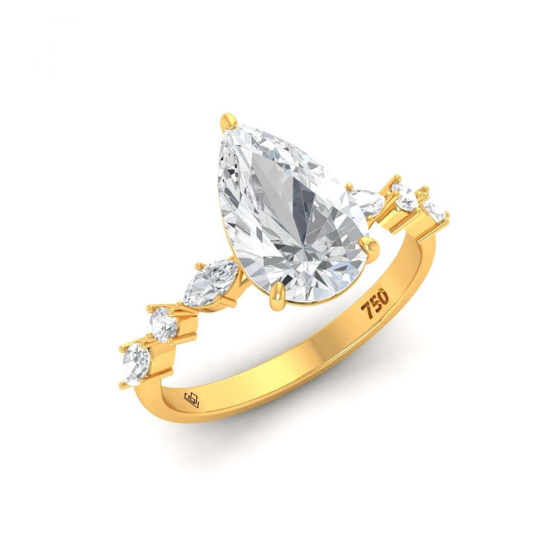 Elizabeth Pear Cut Diamond Engagement Ring With A Marquise And Round Cut Diamond Band