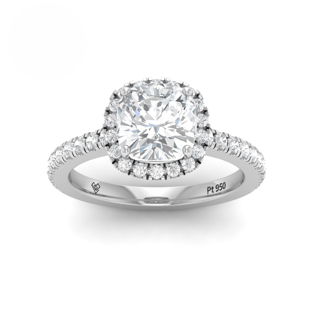 Bella Cushion Cut Diamond Engagement Ring with Diamond Halo & Diamond Band