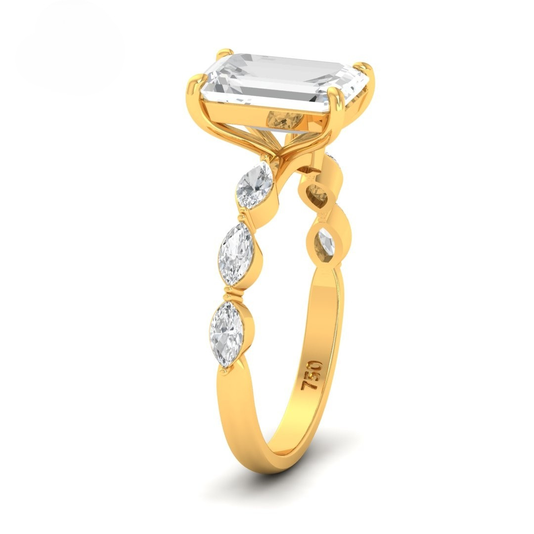 Kasandra Emerald Cut Diamond Engagement RIng With A Marquise Cut Diamonds Band