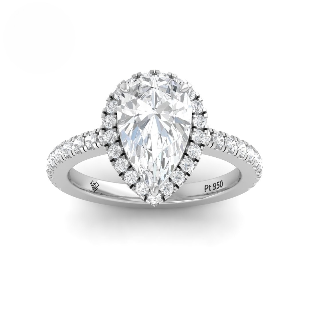 Bella Pear Cut Diamond Engagement Ring with Diamond Halo & Diamond Band