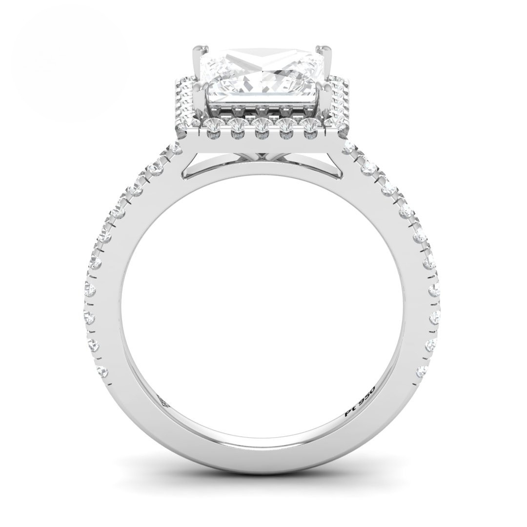 Bella Princess Cut Diamond Engagement Ring with Diamond Halo & Diamond Band
