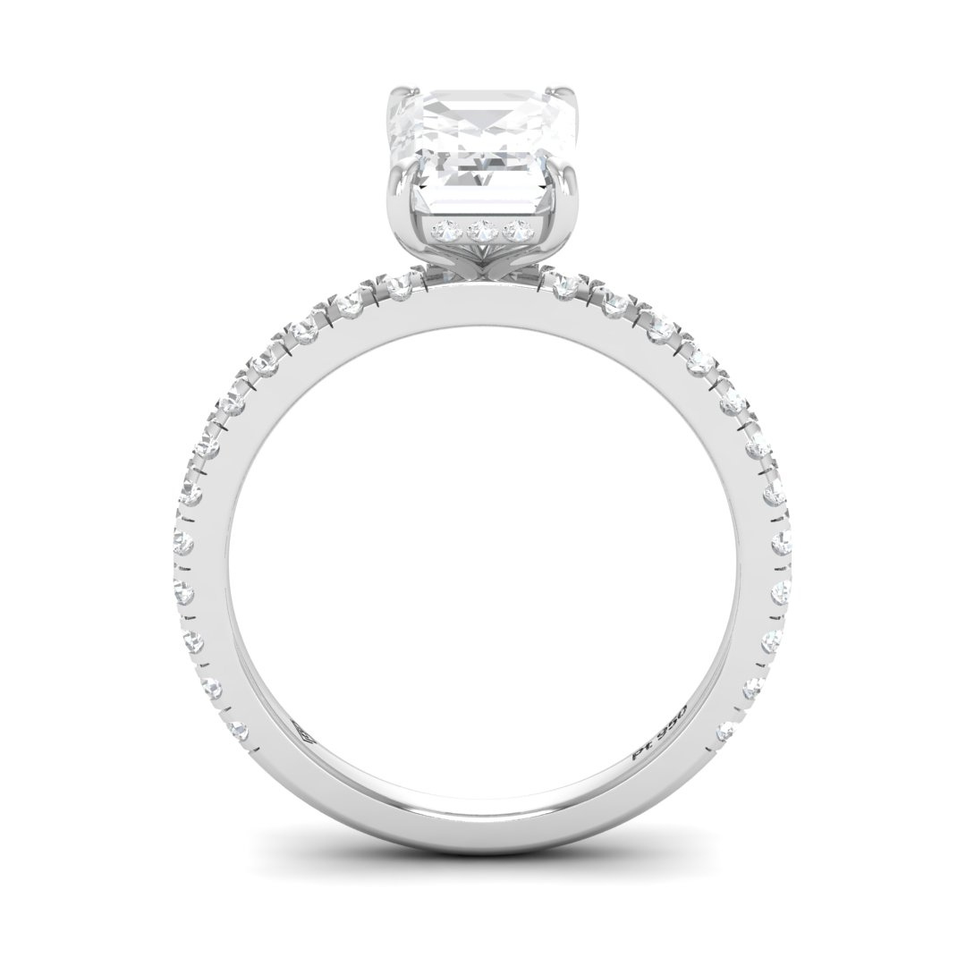 Chloé Emerald Cut Diamond Engagement Ring with Diamond Hidden Halo and Diamond Band