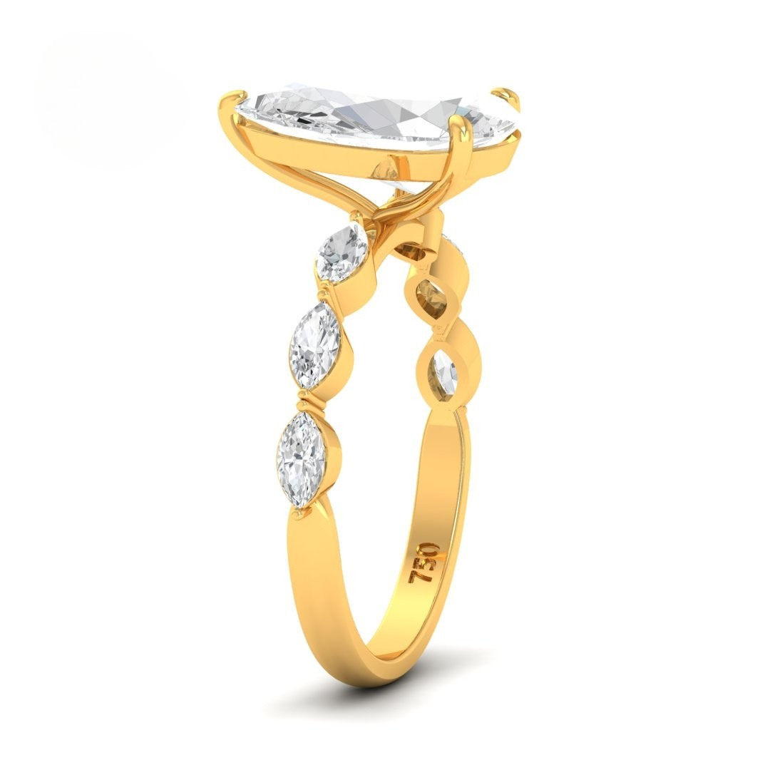 Kasandra Pear Cut Diamond Engagement Ring With A Marquise Cut Diamond Band
