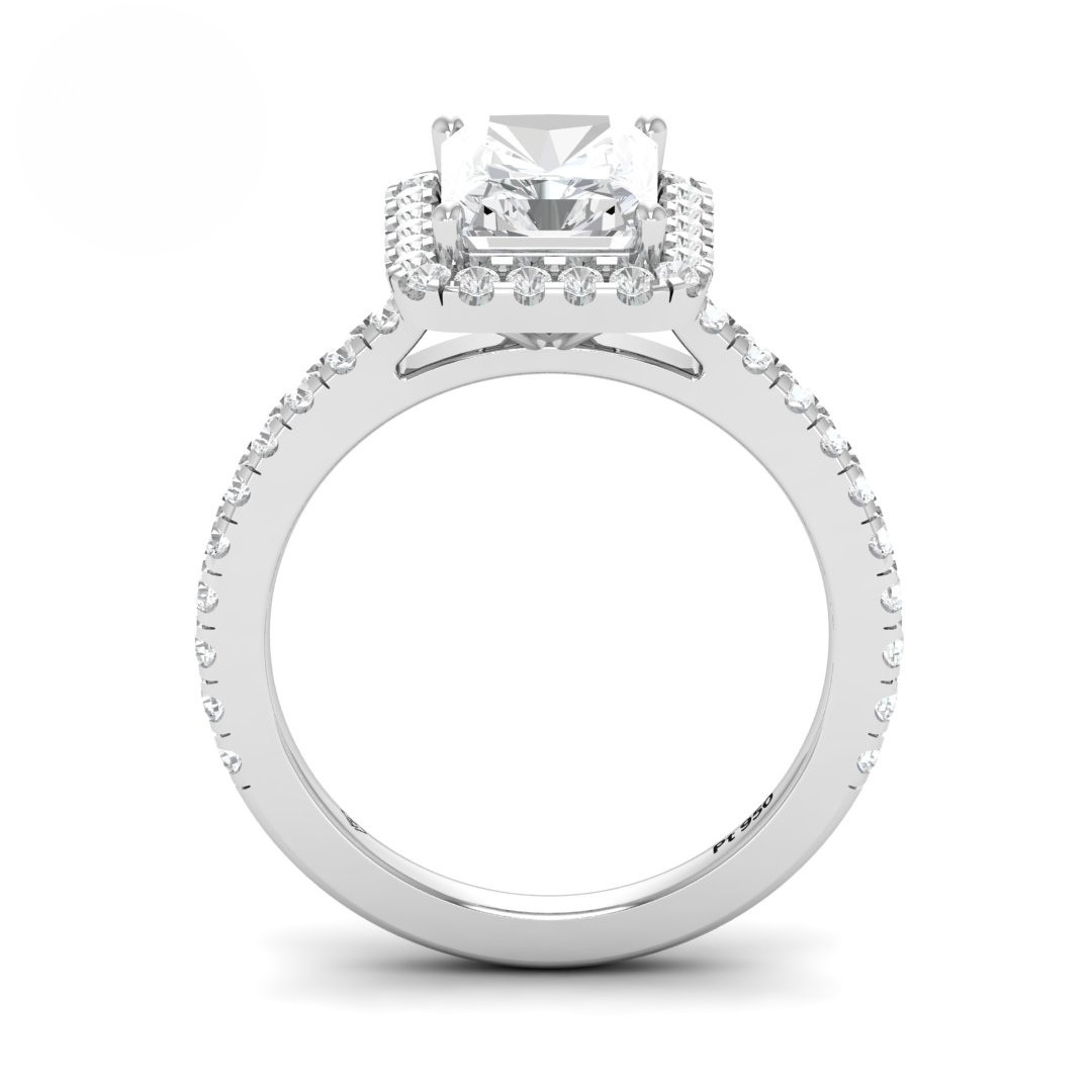 Bella Radiant Cut Diamond Engagement Ring with Diamond Halo & Diamond Band
