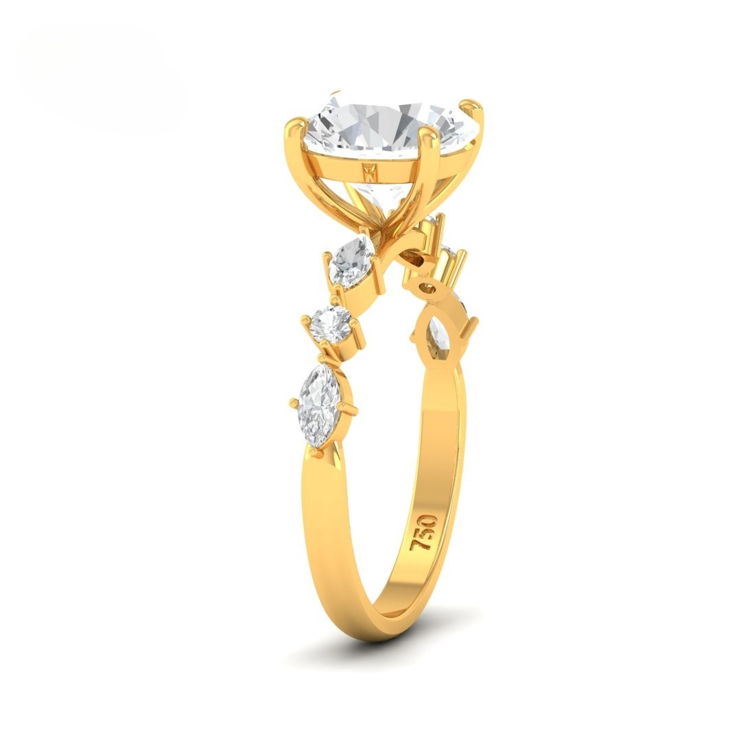 Elizabeth Round Brilliant Cut Diamond Engagement Ring With A Marquise And Round Cut Diamond Band