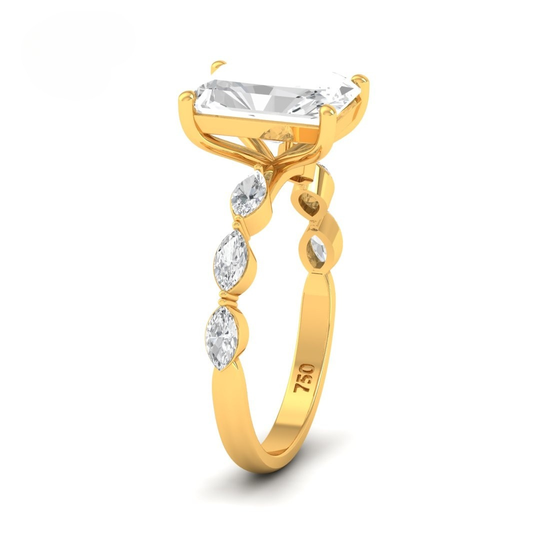 Kasandra Radiant Cut Diamond Engagement Ring With A Marquise Cut Diamond Band