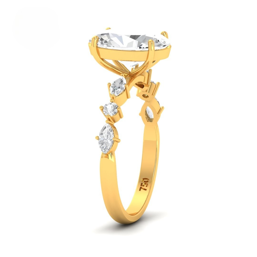 Elizabeth Oval Cut Diamond Engagement Ring With A Marquise And Round Cut Diamond Band.