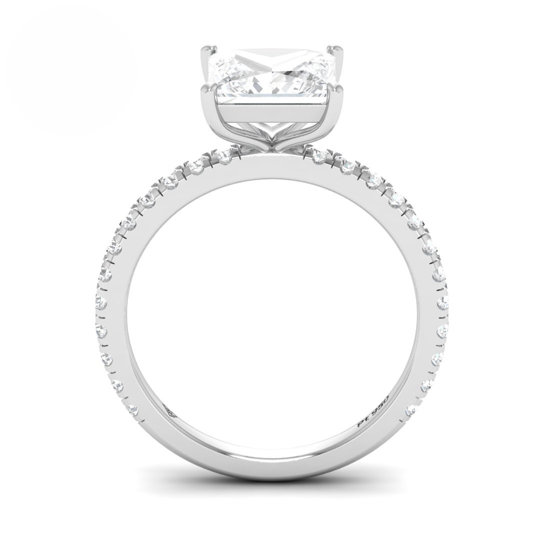 Princess cut lab grown diamond engagement ring with diamond band and platinum 4 claw mount by Love Grown Diamonds