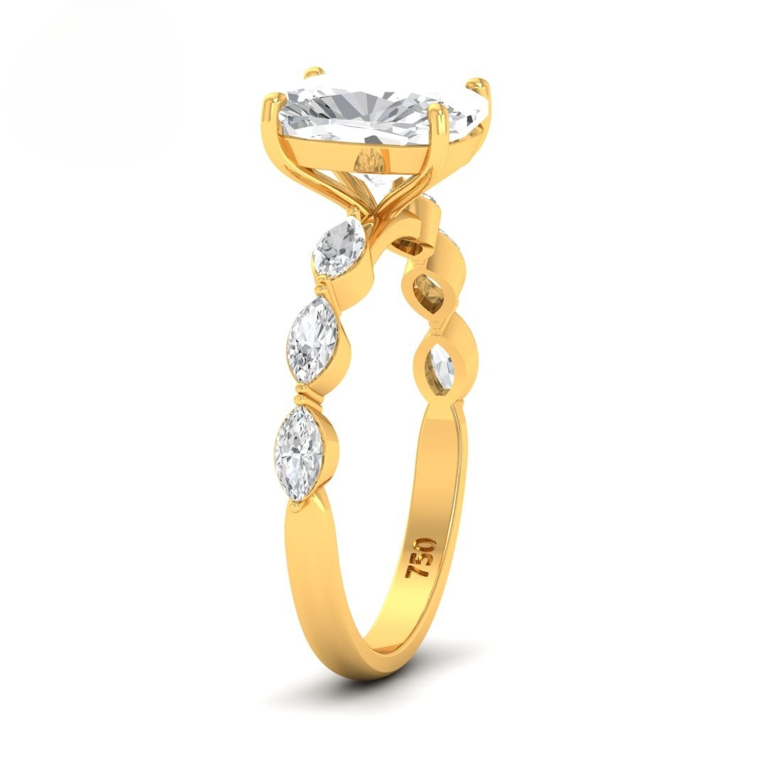 Kasandra Cushion Cut Diamond Engagement Ring With A Marquise Cut Diamond Band