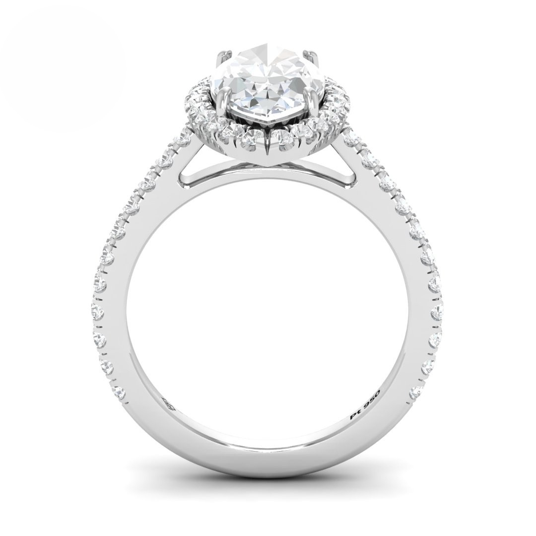 Bella Marquise Cut Diamond Engagement Ring with Diamond Halo & Diamond Band