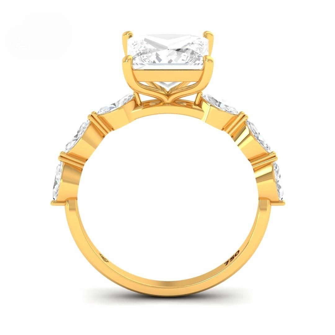 Kasandra Princess Cut Diamond Engagement Ring With A Marquise Cut and Diamond Band