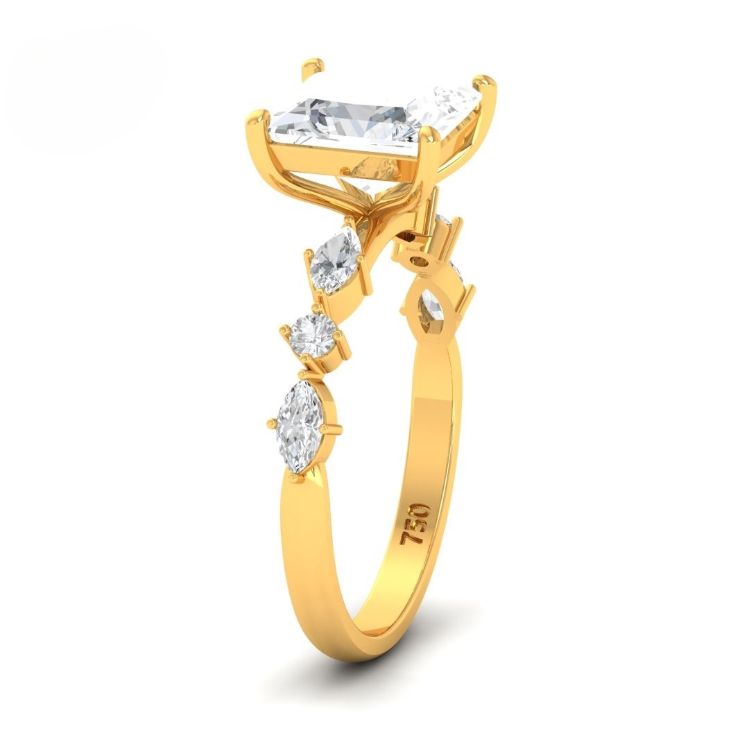 Elizabeth Princess Cut Diamond Engagement Ring With A Marquise and Round Cut Diamond Band