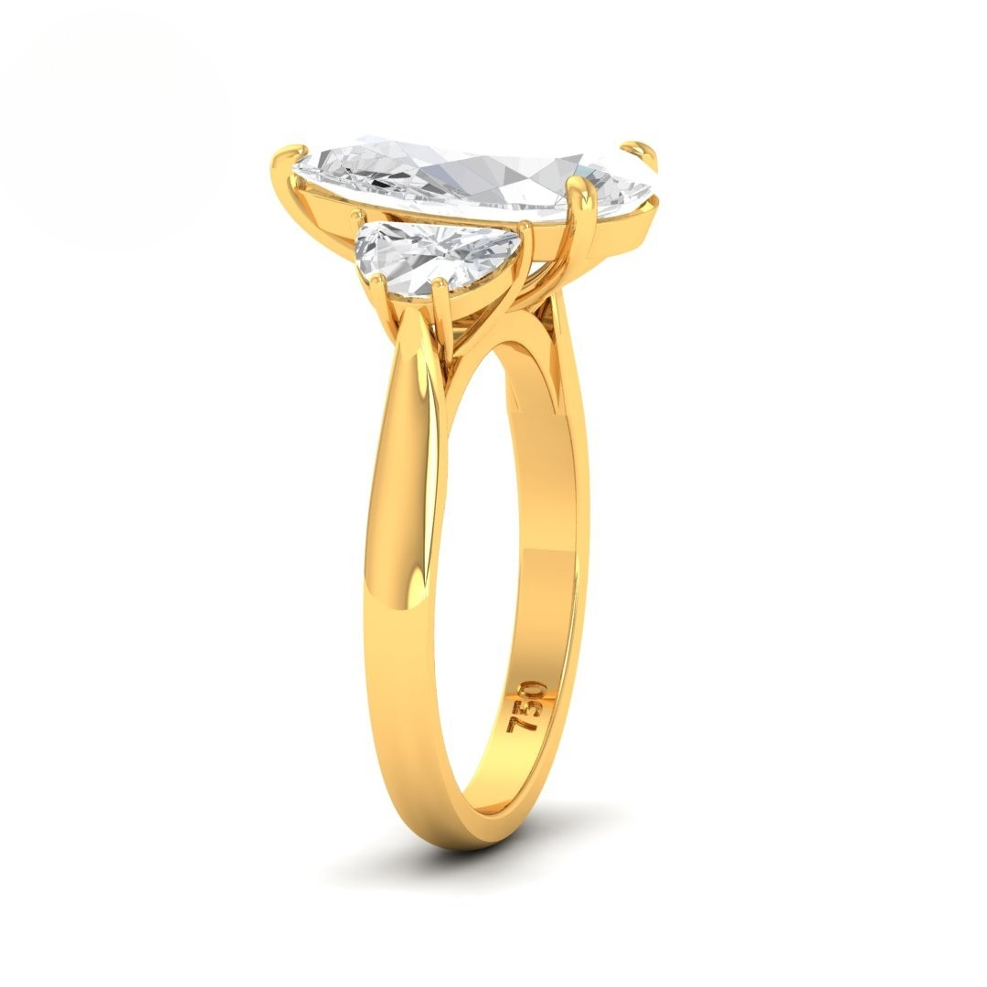Kamala Pear Cut Diamond Engagement Ring With Half Moon Cut Side Diamonds