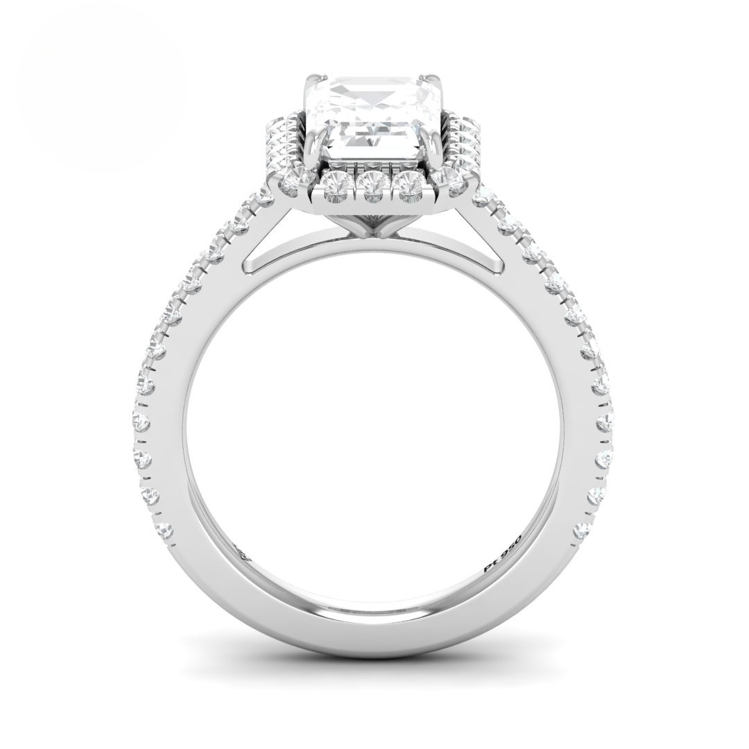 Bella Emerald Cut Diamond Engagement Ring with Diamond Halo & Diamond Band