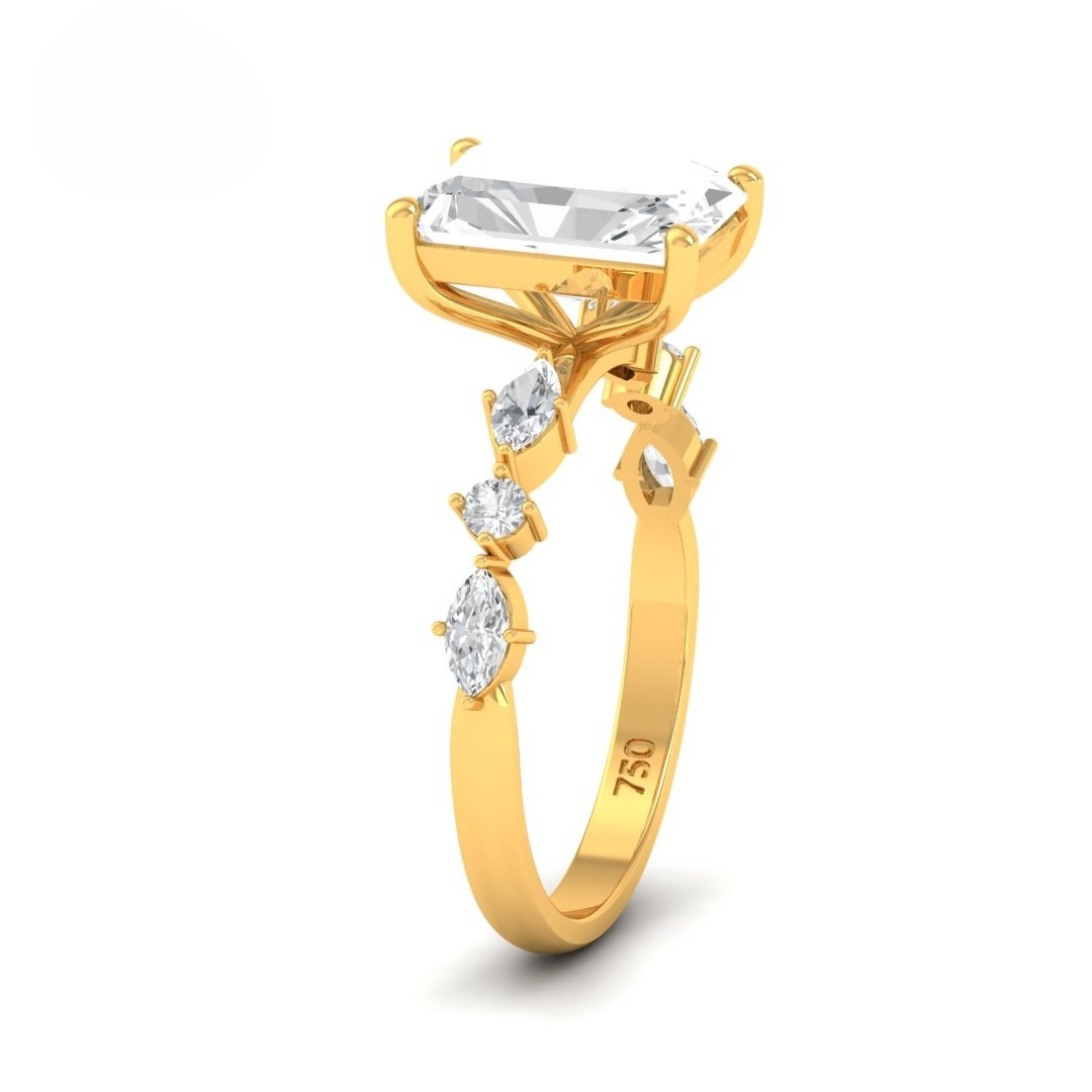 Elizabeth Radiant Cut Diamond Engagement Ring With A Marquise And Round Cut Diamond Band
