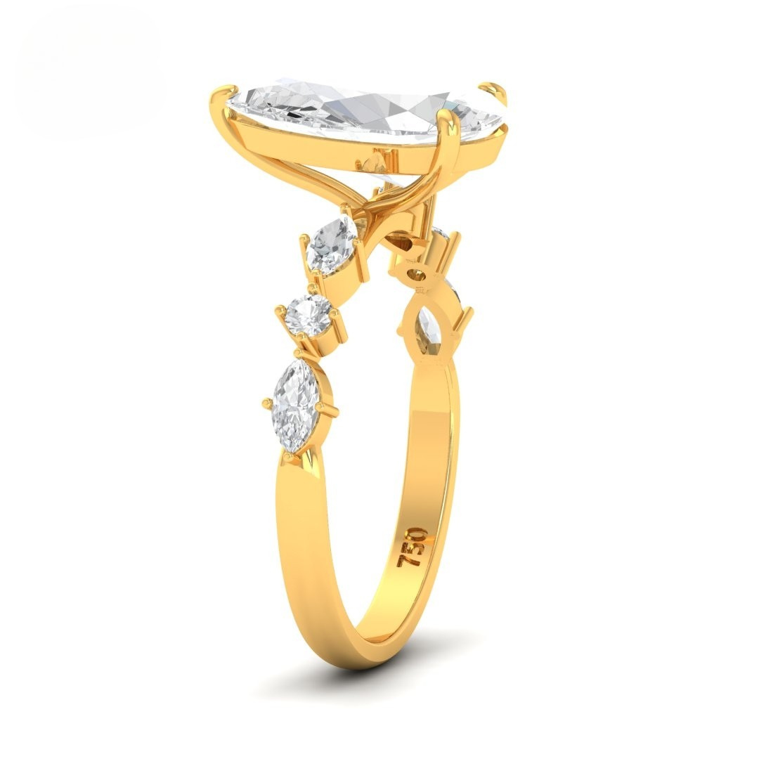 Elizabeth Pear Cut Diamond Engagement Ring With A Marquise And Round Cut Diamond Band