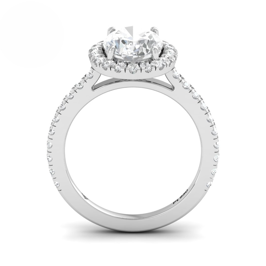 Bella Oval Cut Diamond Engagement Ring with Diamond Halo & Diamond Band