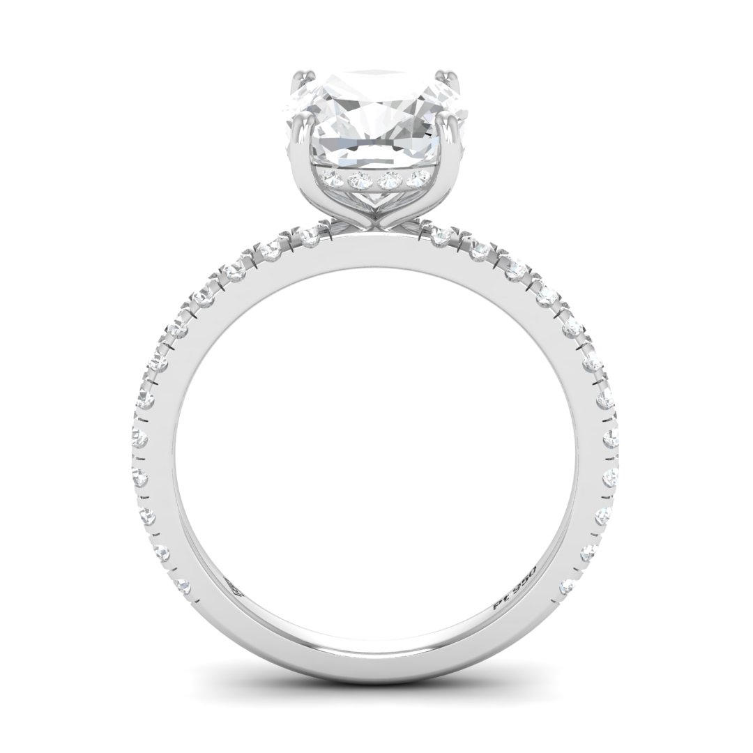 Chloé Cushion Cut Diamond Engagement Ring with Diamond Hidden Halo and Diamond Band