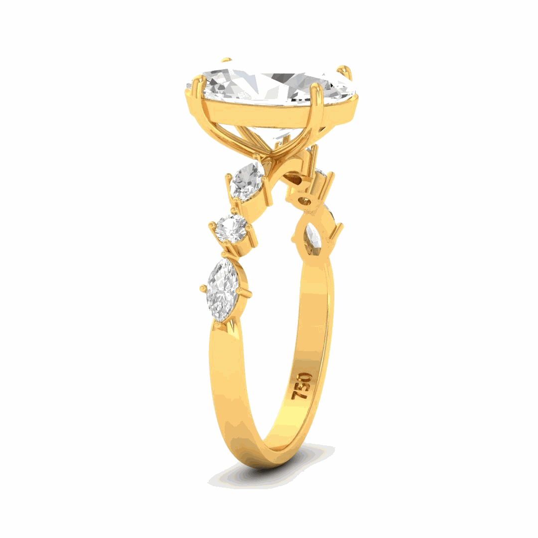 Elizabeth Oval Cut Diamond Engagement Ring With A Marquise And Round Cut Diamond Band.