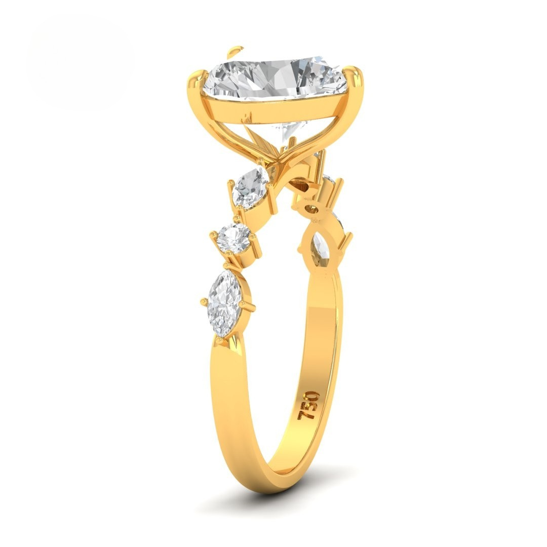 Elizabeth Heart Cut Diamond Engagement Ring With A Marquise and Round Cut Diamond Band
