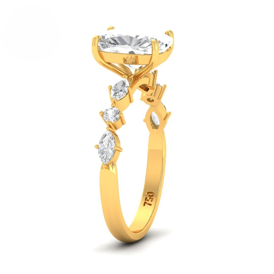 Elizabeth Cushion Diamond Engagement Ring With A Marquise and Round Cut Diamond Band