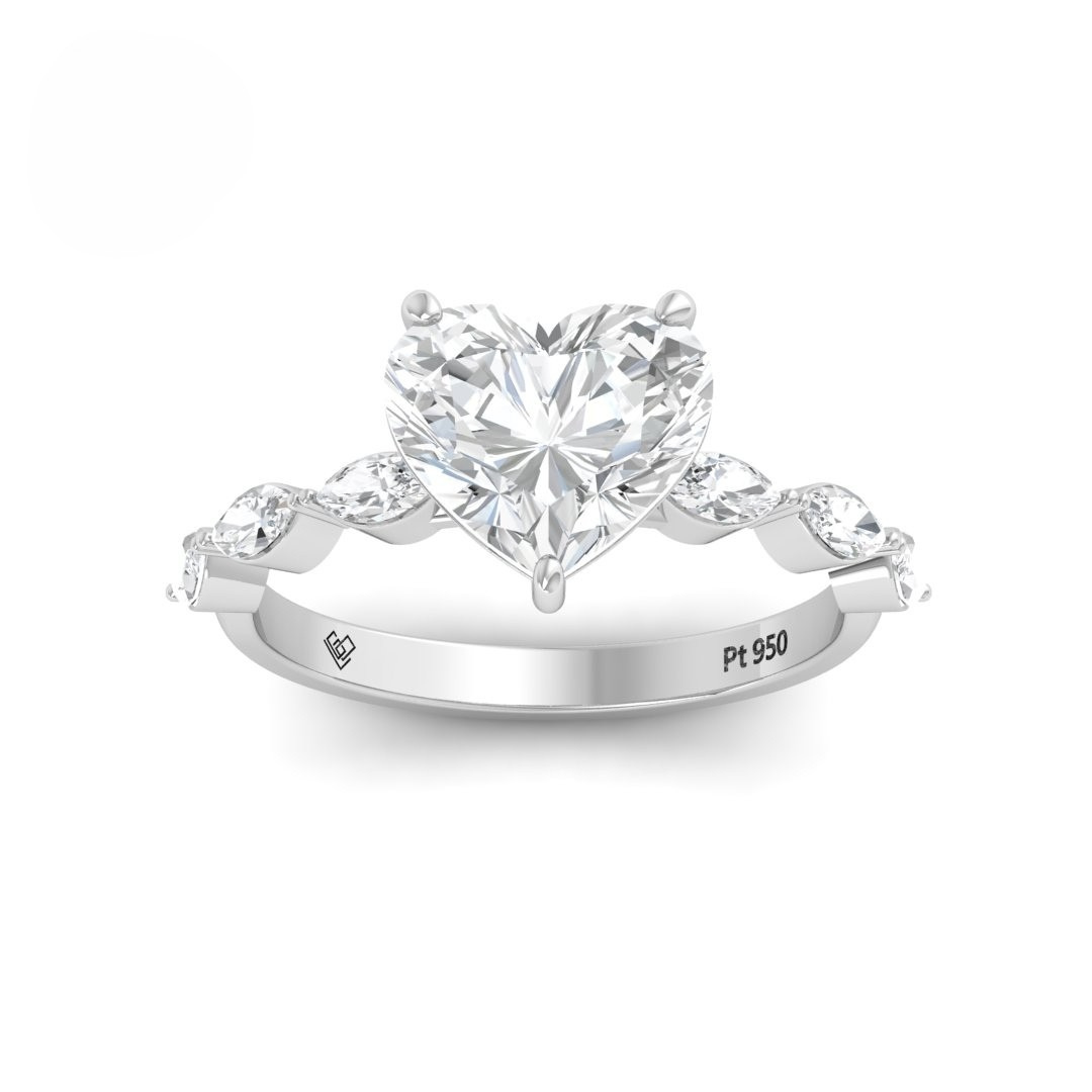 Kasandra Heart Cut Diamond Engagement RIng With A Marquise Cut Diamond Band