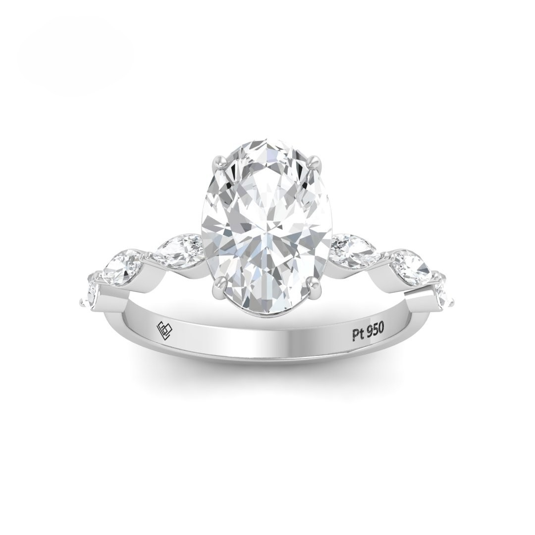 Kasandra Oval Cut Diamond Engagement Ring With A Marquise Cut Diamond Band
